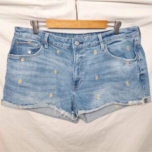 Smiley Face Short Sz 19 Junior Arizona Jeans Denim Cut-Off 5 Pocket Stretch Blue